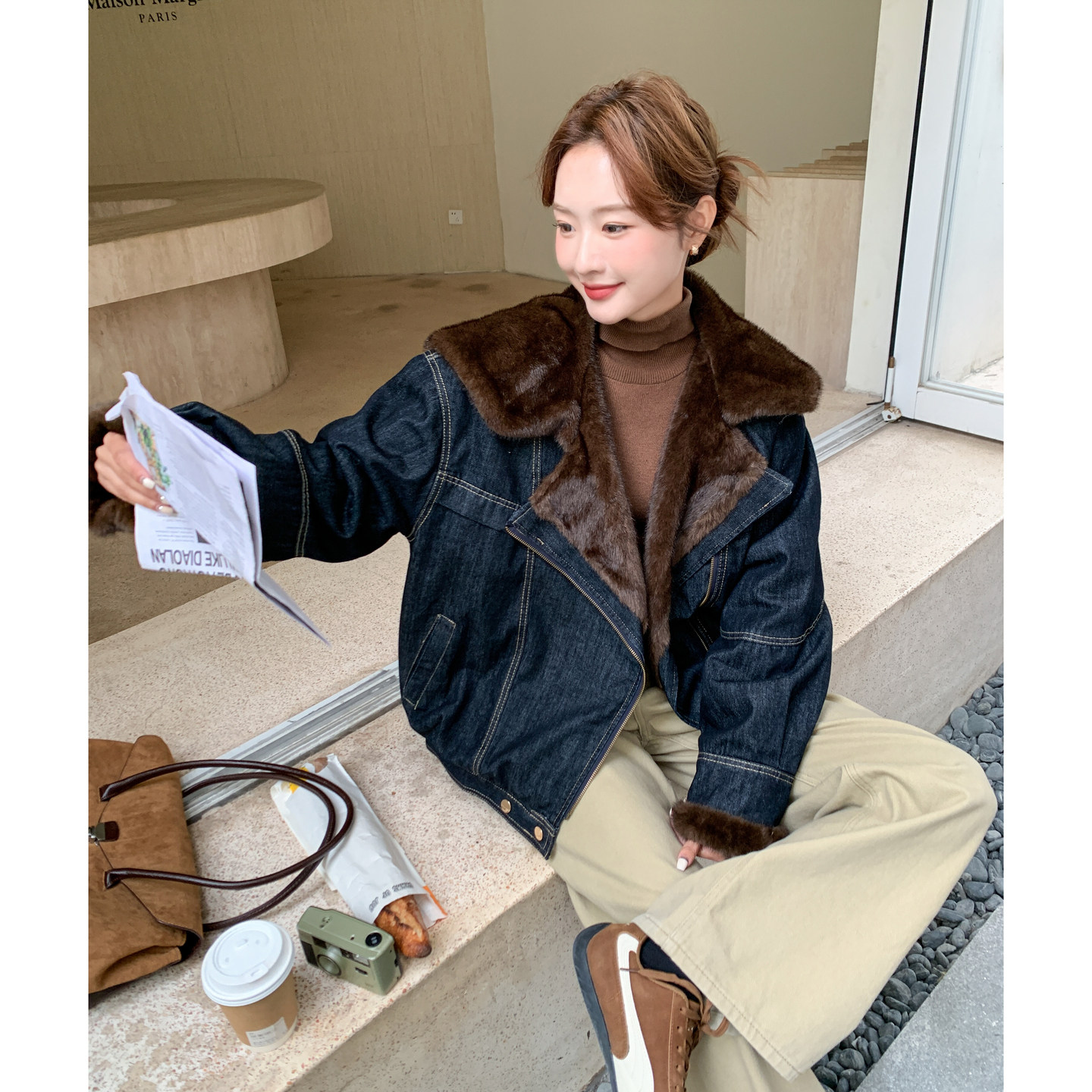 新品大货主推款仿水貂毛牛仔派克服保暖外套890-P235-K348,女装短外套,2C075