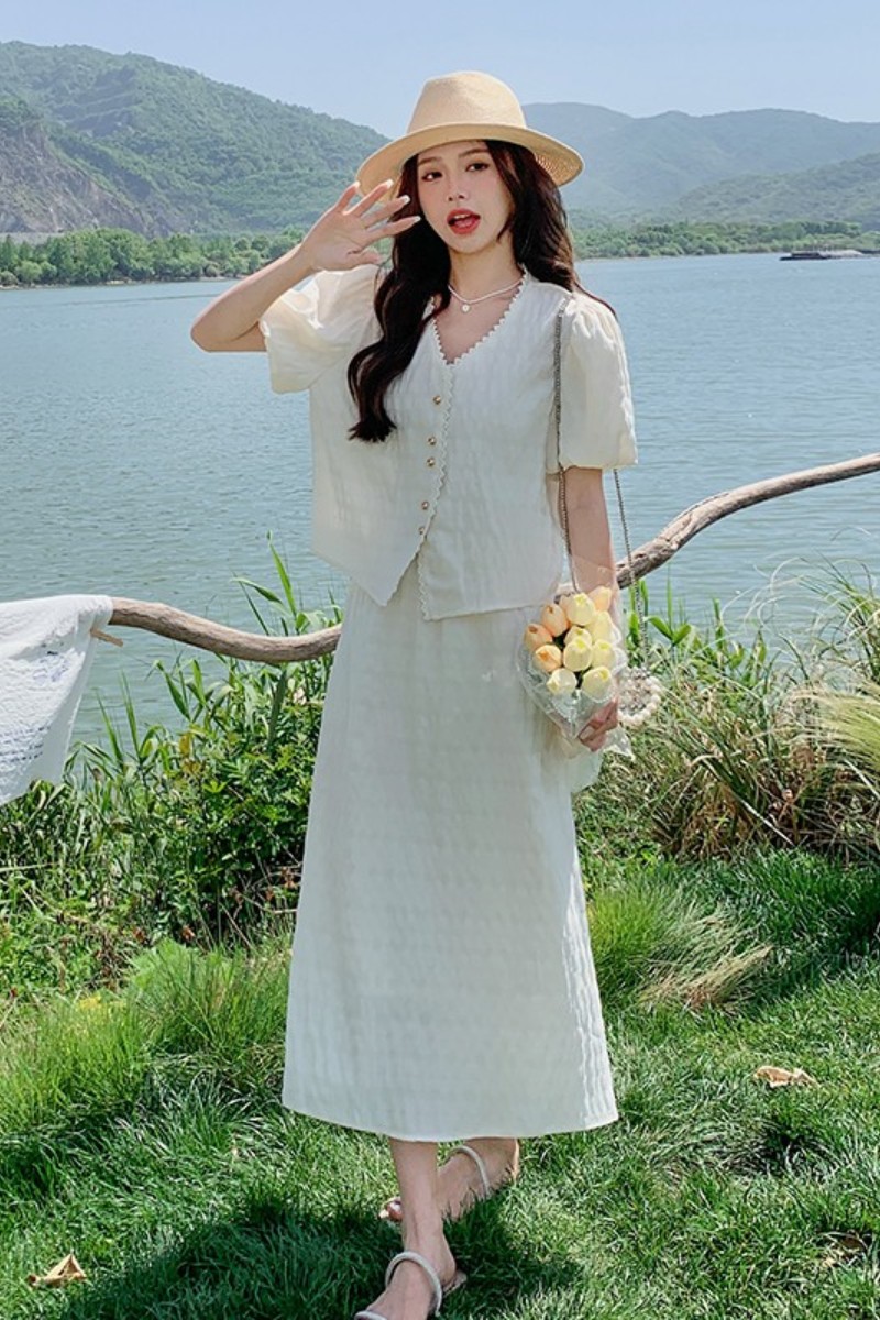 新品肌理感面料上衣+半身裙两件套2C075-169-P145-K198,女装套装/套裙,2C075