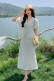 新品肌理感面料上衣+半身裙两件套2C075-169-P145-K198，女装套装/套裙，2C075