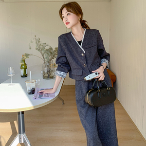 新品大货 蕾丝拼接上衣+八分阔腿裤两件套套装6009-P175-K258图片