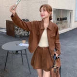 美拉德复古麂皮绒外套短裙套装女2025秋季新款甜酷风显瘦两件套潮，女装套装/套裙，菡迪欧娜