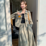 慵懒风松弛感穿搭工装套装裙女2025春季新款韩系上衣半身裙两件套，女装套装/套裙，菡迪欧娜