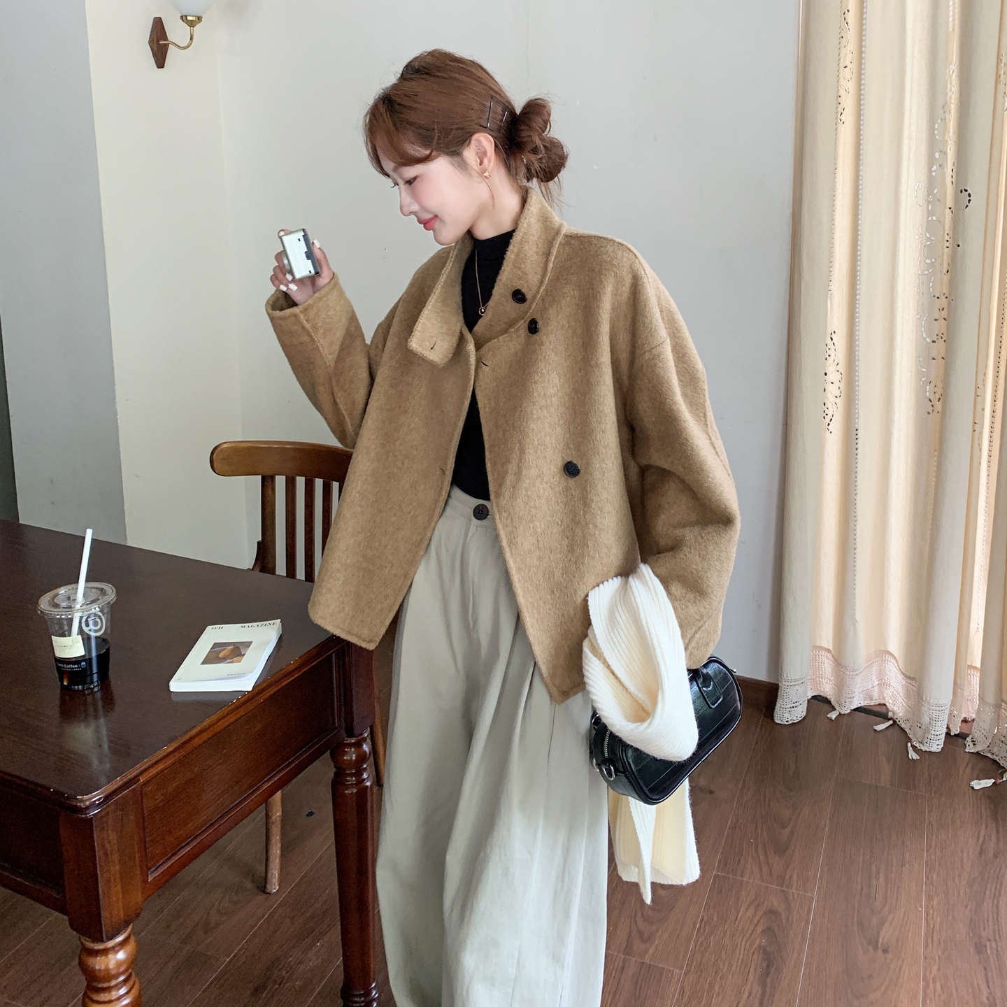 【上新】70毛立领高级感双面呢大衣868-P210-K298，女装毛呢外套，菡迪欧娜