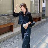 新品主推现货附买家秀拼接牛仔衬衫+阔腿裤两件套661-P165-K228，女装套装/套裙，菡迪欧娜