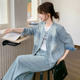 新品大货洗白复古蕾丝花边牛仔阔腿裤两件套6030-P195-K278，女装套装/套裙，2C075