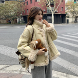 新品大货皮毛一体外套2C075-300-P185K278，女装短外套，菡迪欧娜