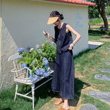 港风复古牛仔套装裙女2025夏季新款轻薄简约无袖马甲半身裙两件套，女装套装/套裙，2C075