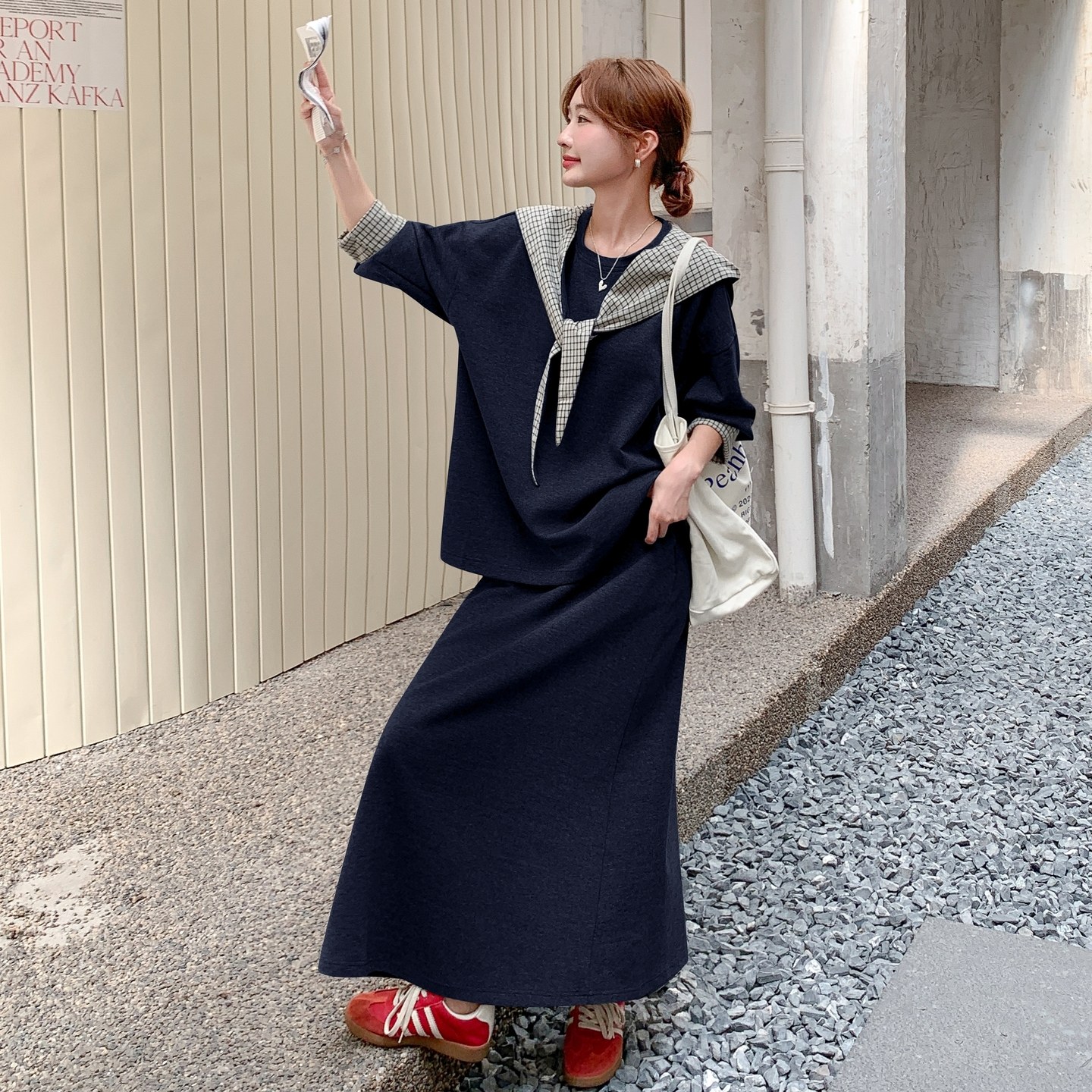 新品大货韩系格纹拼接卫衣套装2C075-831-P185-K268,女装套装/套裙,2C075