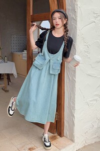 法式假两件拼接牛仔连衣裙女2025夏季新款韩版收腰显瘦气质长裙子图片