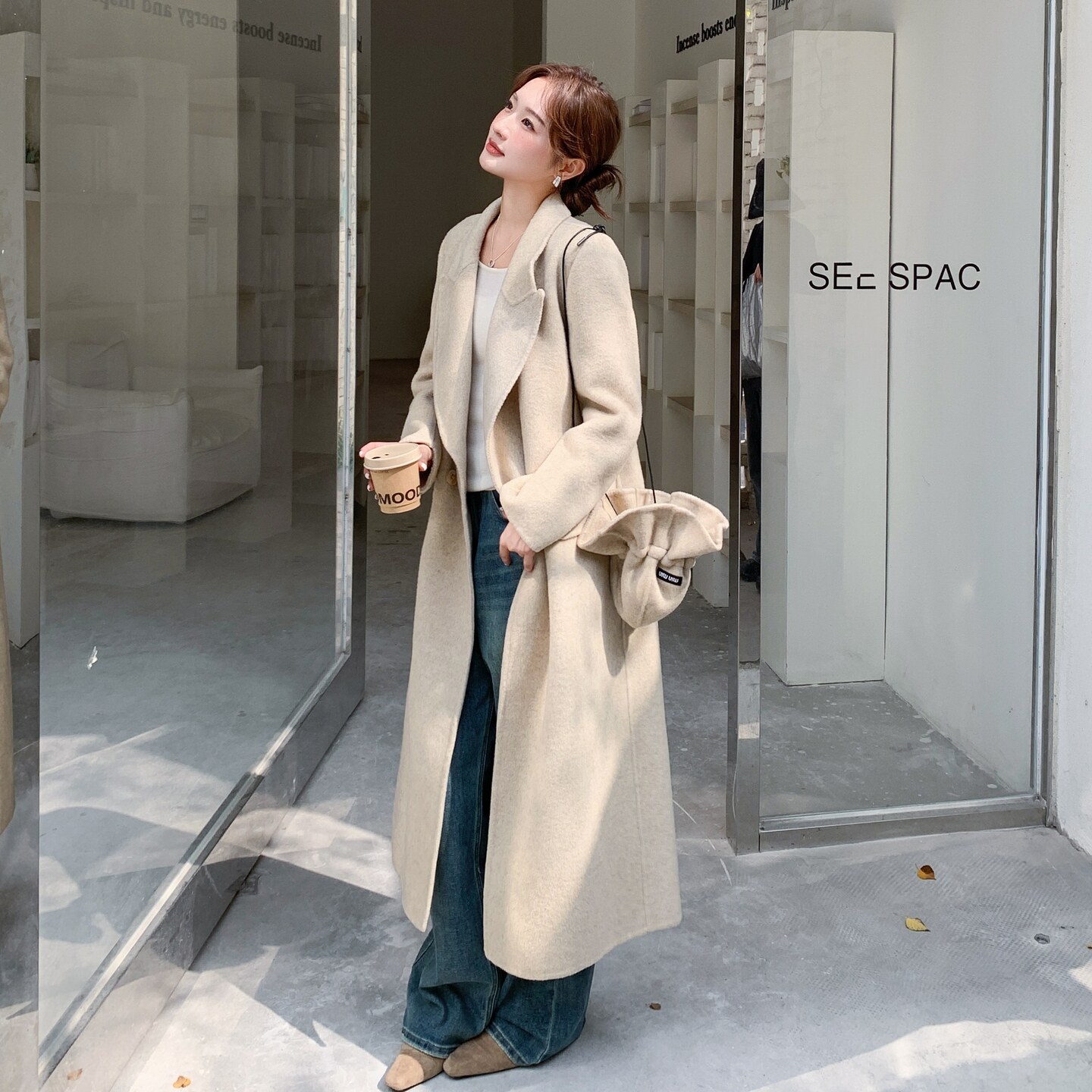 【上新】70毛主推款双面呢大衣配渔夫包包2C075-883-P335-K498,女装毛呢外套,菡迪欧娜