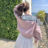 高级感超好看粉色短款皮衣外套女春季2025新款设计感牛仔拼接夹克，女装短外套，菡迪欧娜