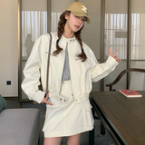 大货附买家秀复古白色高级感工装夹克外套+半身裙套装330P175K238，女装短外套，2C075