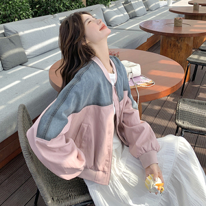 韩系牛仔拼接棒球服外套女2025秋新款小众设计感气质减龄夹克上衣图片