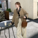 高级感两面穿立领皮衣外套女2025秋季新款巴恩风复古时尚宽松大衣，女装皮衣，菡迪欧娜