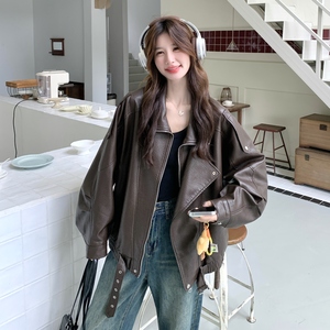 韩版复古皮衣外套女2025秋季新款高级感百搭机车炸街夹克短款上衣,皮衣,2C075