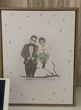 日系简笔画情侣风婚礼木质相框