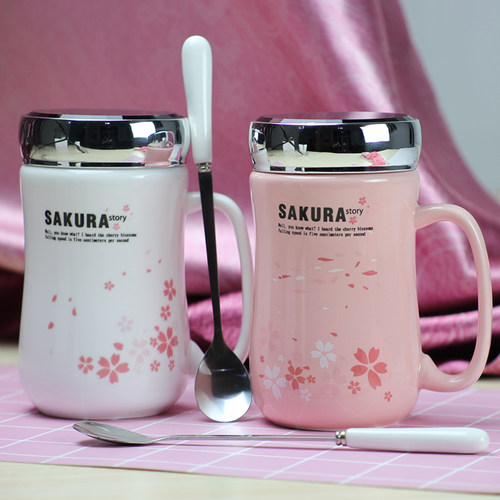 情侣杯陶瓷杯樱花办公马克杯大号