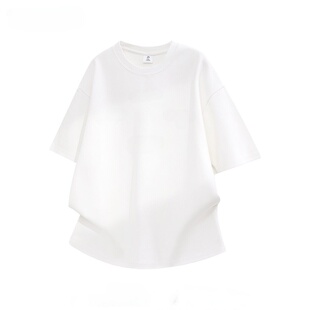 纯色休闲风白色短袖T恤男女宽松透气100重磅纯棉圆领体恤打底夏季