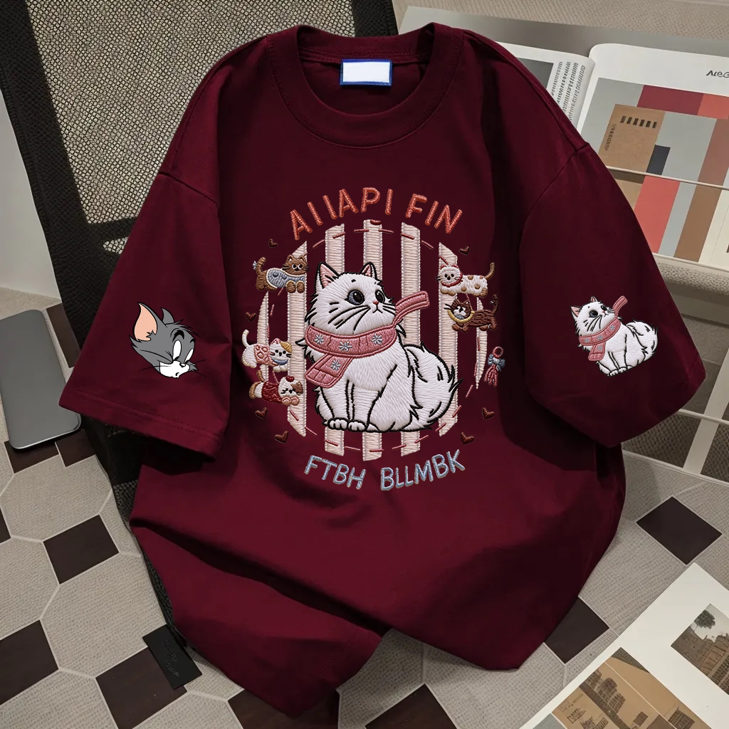 重磅ins休闲宽松仿刺绣小马印花纯棉短袖T恤男女夏季高街潮牌上衣