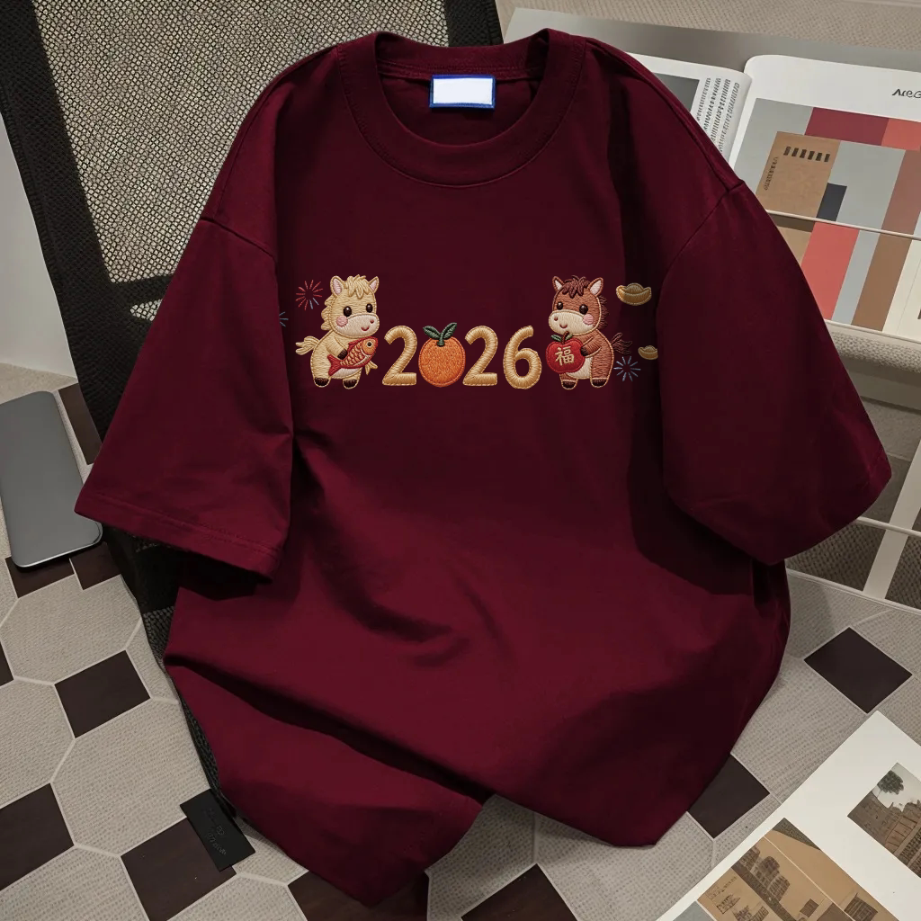 重磅ins休闲宽松仿刺绣小马印花纯棉短袖T恤男女夏季高街潮牌上衣