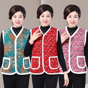 背心 碎花马甲中老年人女士加绒加厚坎肩保暖马夹大码 秋冬装 新款