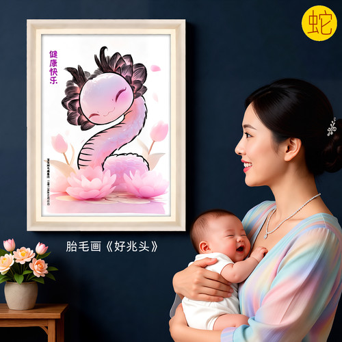 吉祥童子蛇宝宝出生纪念品胎毛画