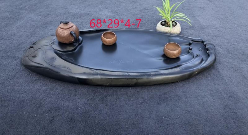 彩带纹石材料茶盘新中式小款复古排水原石头雕刻茶台个性定制茶具