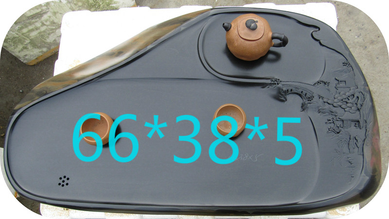 鱼籽石高山流水茶盘新中式原石功夫茶台歙砚石材料茶海办公用茶具