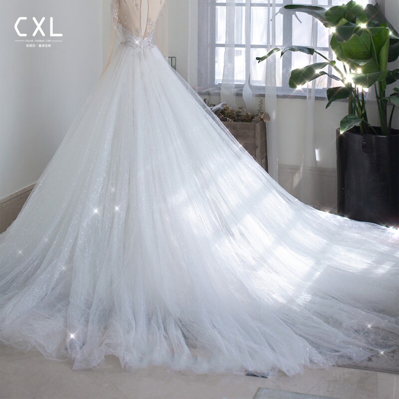 半身裙婚纱白色旅拍仙女拖尾森系