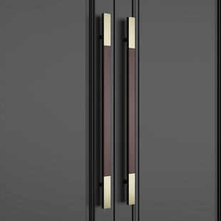 实木大门拉手中式玻璃门把手酒店会所大门拉手原木胡桃木色拉手