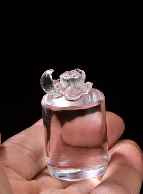 糯米来啦 天然白水晶莲花印章精雕荷花莲蓬圆章一品清廉 支持定制