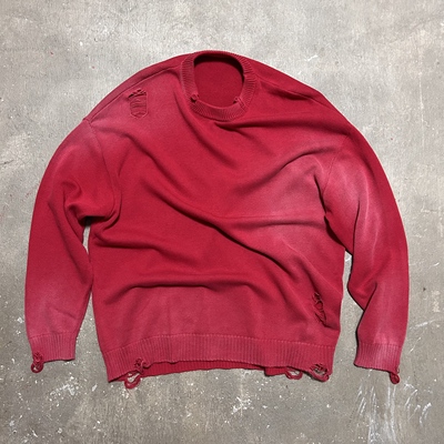 褪色洗水破坏针织毛衣新年红