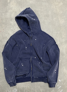 LIFEGOESON 25AWPearlEmbellished Hoodie珍珠拉链加绒连帽卫衣蓝