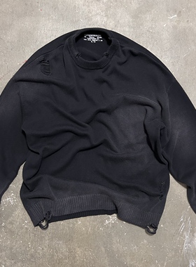 LIFEGOESON 25AW Distressed sweater 褪色洗水破洞针织毛衣 黑色