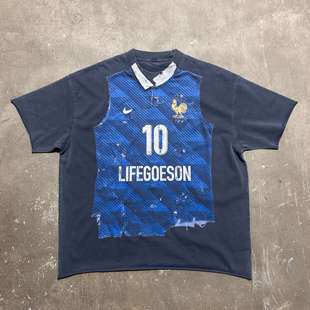 LIFEGOESON 26$$ France法国 真实球服印花渐变洗水短袖T恤