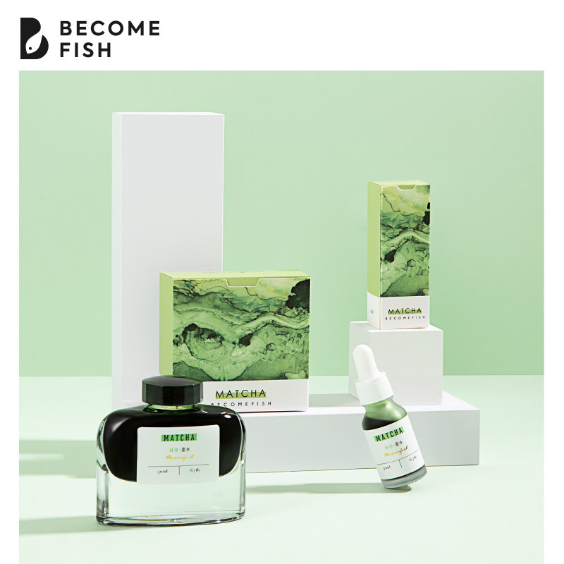 春夏限定色钢笔蘸水笔彩色墨水绿色抹茶自制金粉彩墨礼物15\50ml