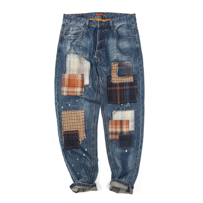 日式复古做旧水洗补丁牛仔裤