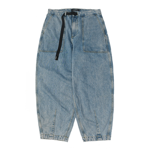 日常休闲宽松微锥阔腿长裤 复古做旧水洗牛仔裤 1923 日式 老爹蓝牛