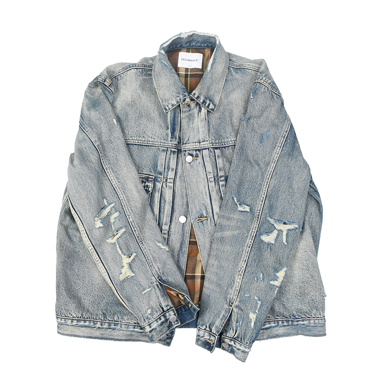 美式复古做旧水洗破洞牛仔夹克