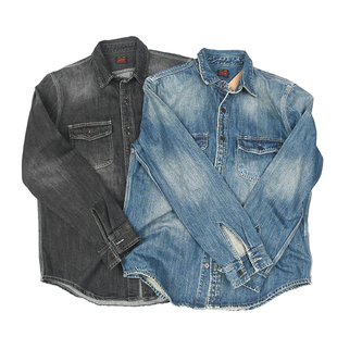 休闲宽松长袖 复古做旧水洗磨白牛仔衬衫 衬衣潮5075 美式 质感出众