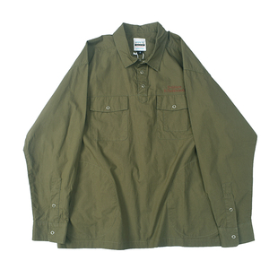 三色休闲宽松长袖 半领套头 衬衫 复古做旧水洗口袋工装 衬衣563 日式