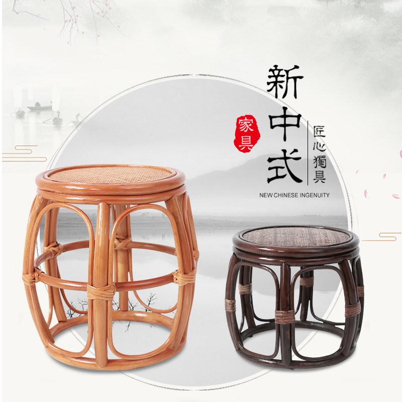 真藤矮凳圆凳植物藤凳坐凳藤编鼓凳门厅换鞋凳古筝凳琴凳鼓墩绣墩