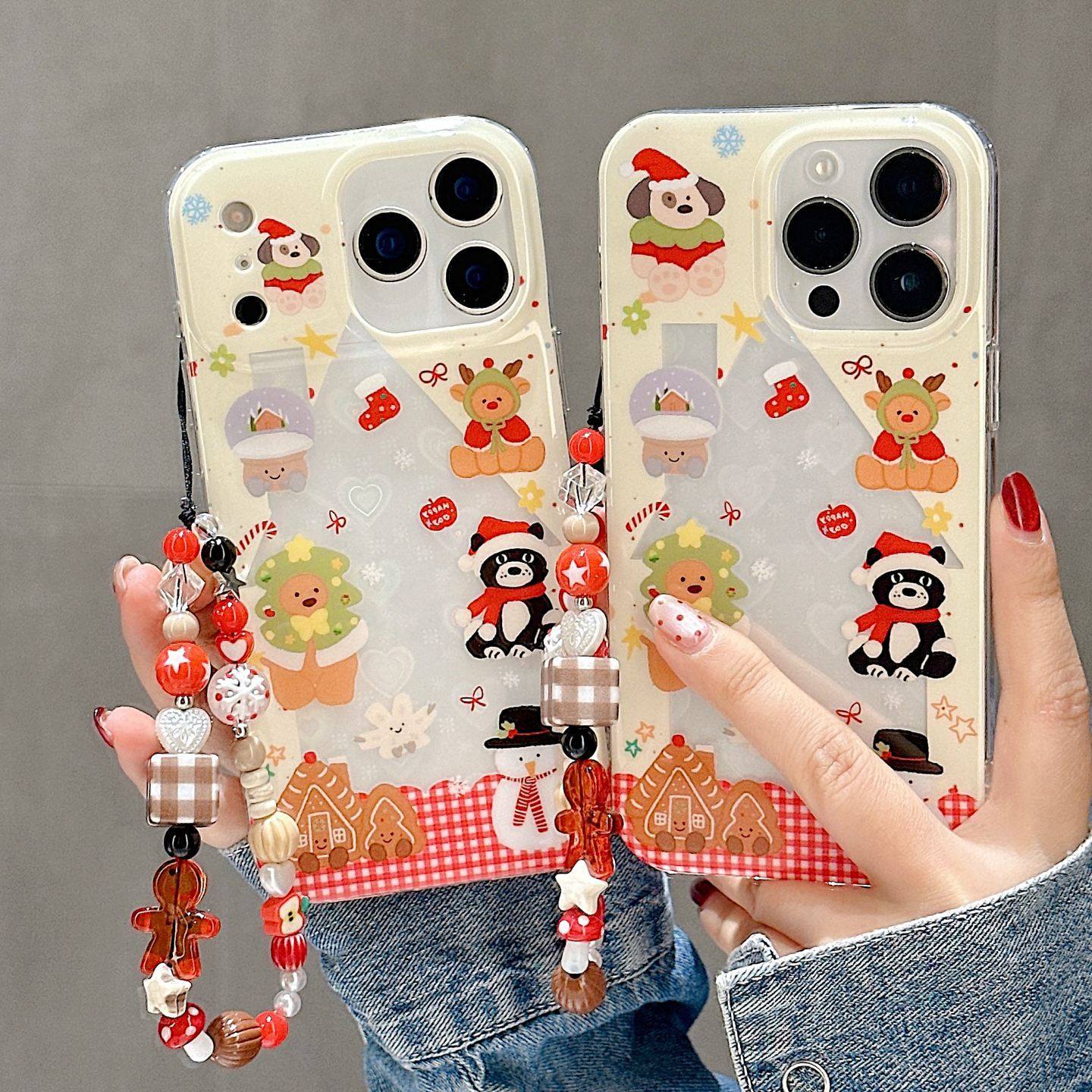 宁宁 圣诞麋鹿雪人可爱卡通带手链双层女iPhone17Pro Mobile Case