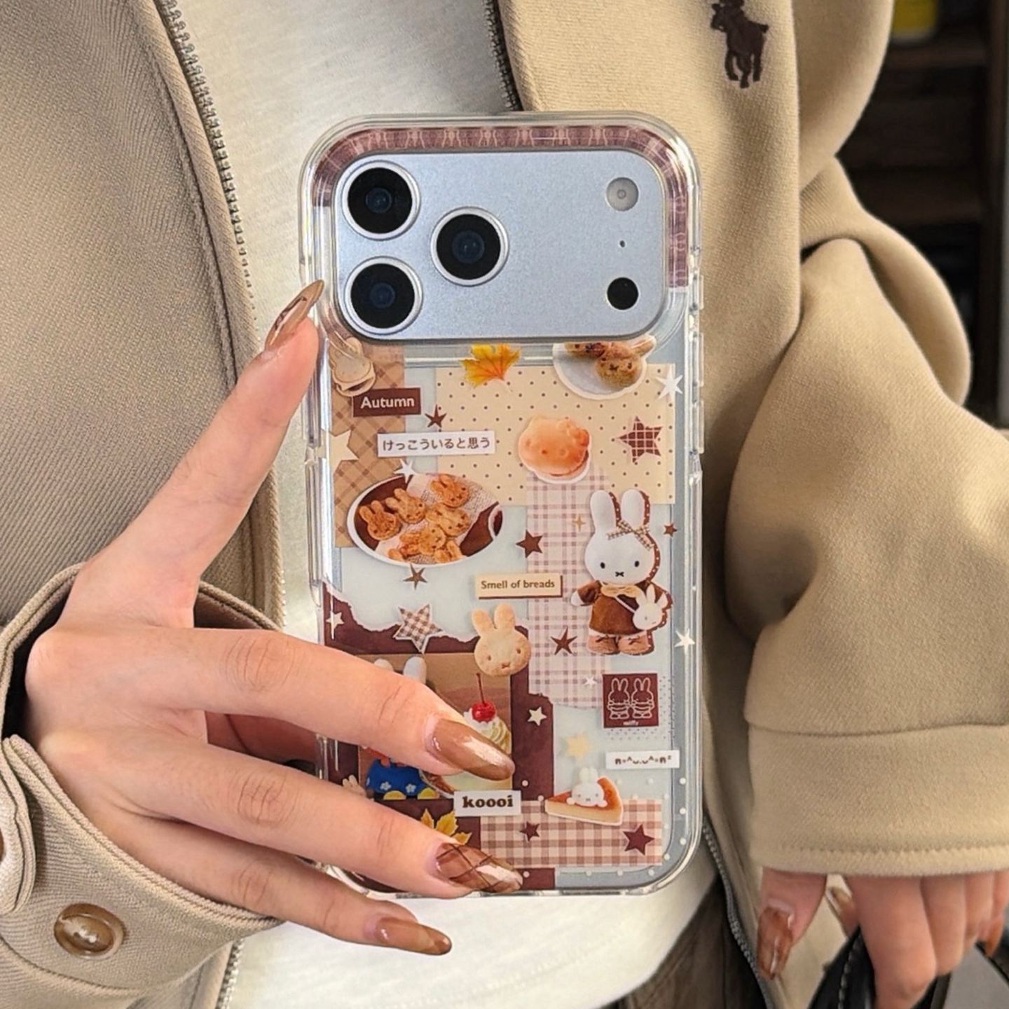 宁宁 韩风棕格拼接饼干米菲兔双层防摔女iPhone17Pro Mobile Case