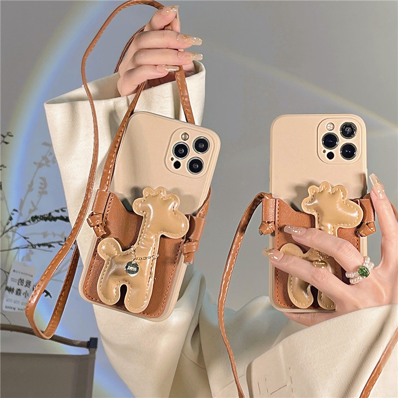 宁宁 日韩ins长颈鹿卡包挂绳斜挎防摔女iPhone16Promx MobileCase