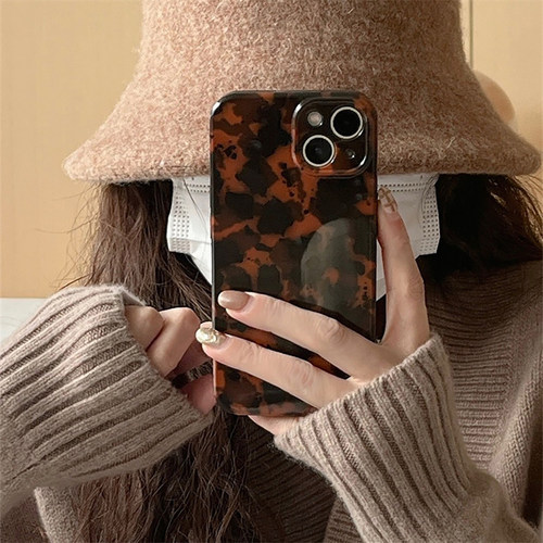 宁宁 秋冬复古琥珀豹纹玳瑁光面防摔女iPhone17Promax MobileCase