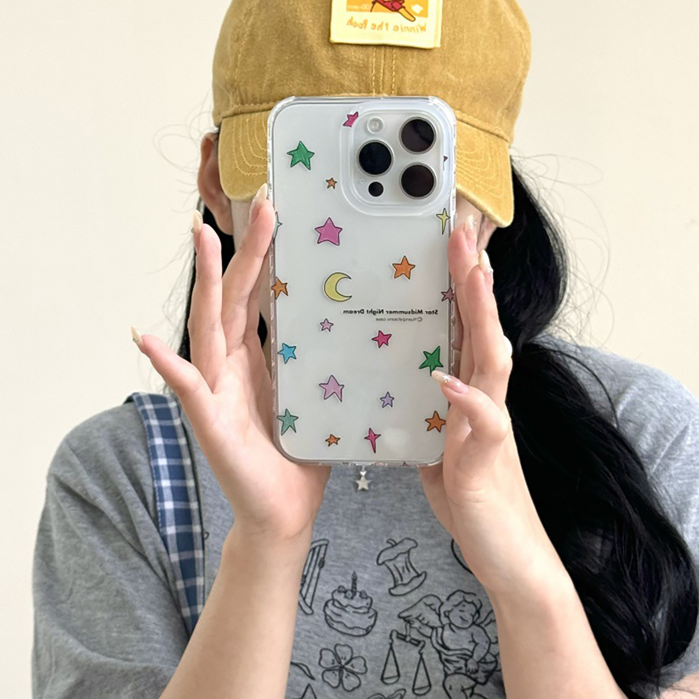 宁宁 高级感可爱少女彩色星星月亮透明女iPhone16Pro Mobile Case