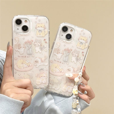 宁宁 手感超好双层可爱卡通花瓶满屏猫咪手链iPhone15 MobileCase