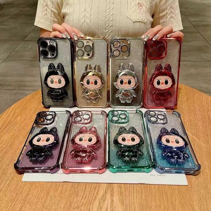 宁宁 可爱卡通镜面支架电镀四角气囊防摔女iPhone16ProMobileCase