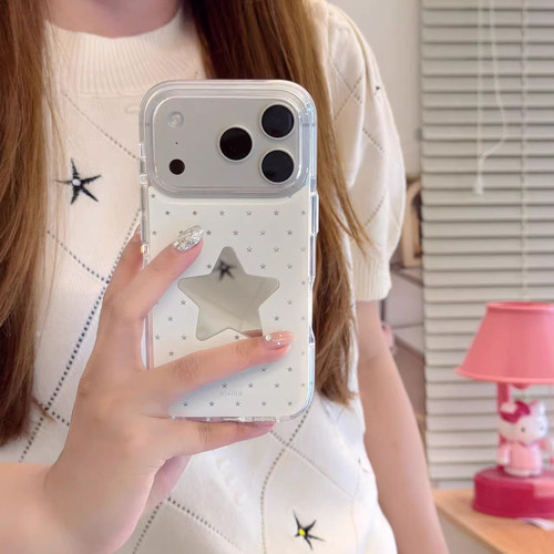 宁宁 韩风ins简约镜面星星太空壳补妆镜女iPhone17Pro MobileCase
